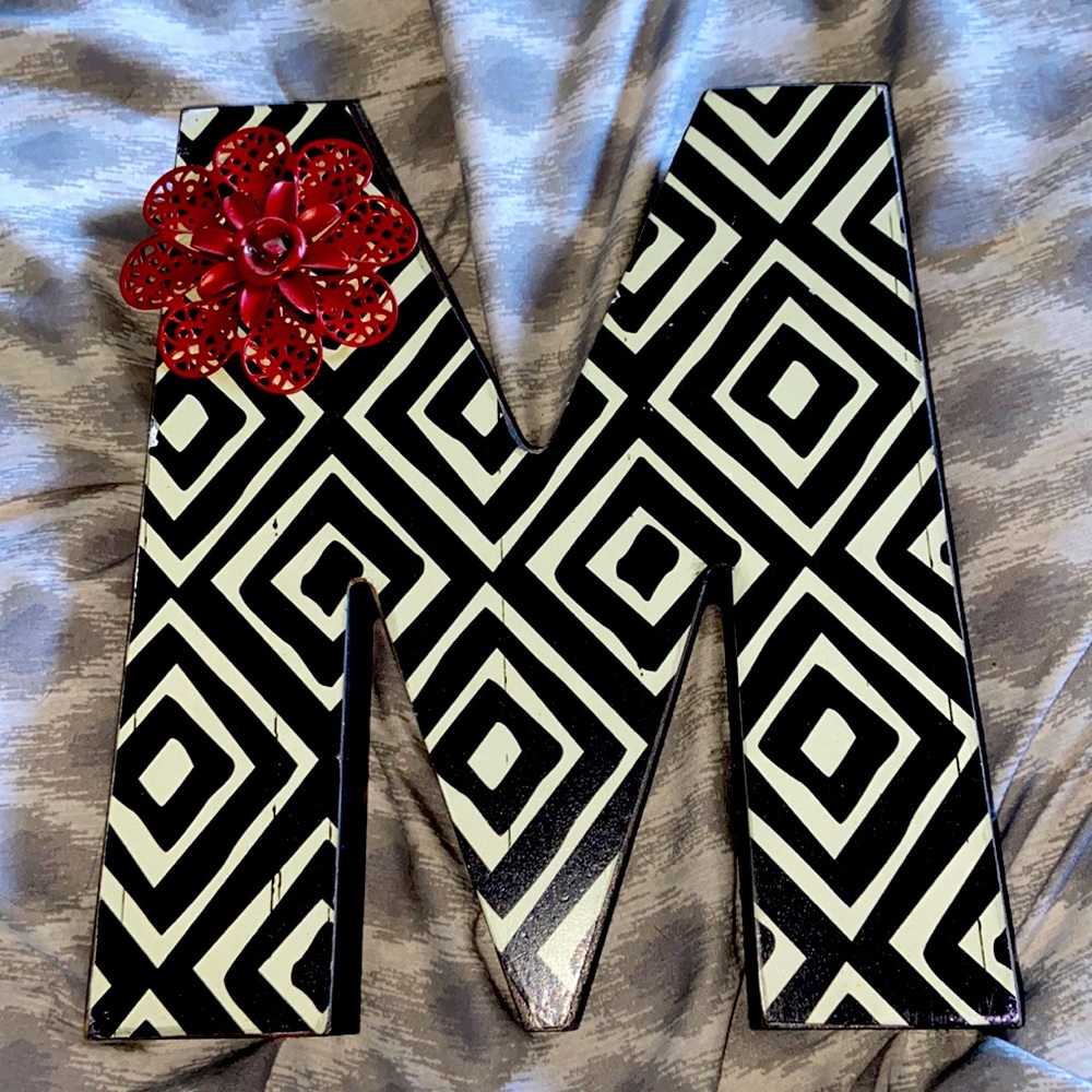 Black & Off White Diamond Design Letter M